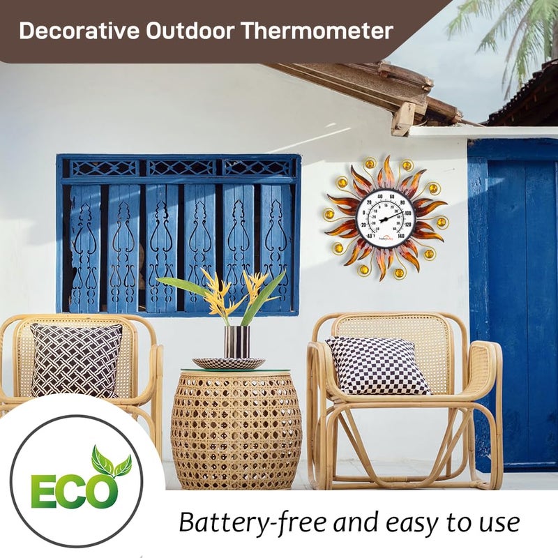 HOBYLUBY Indoor Outdoor Thermometer, Sun Wall Mounted Thermometer Decorative for Patio, Living Room, Garden Greenhouse, Wine Cellar, No Batteries Required - Image 4